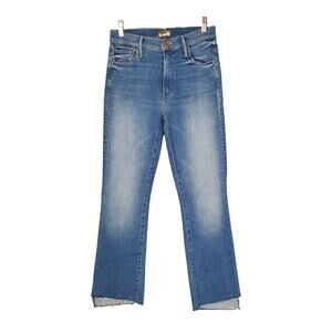 Mother The Insider Crop Step Fray Denim Jeans Shoot To Thrill Wash Blue Size 26